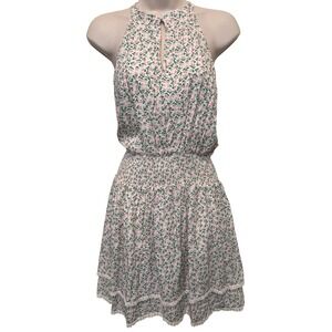 Koko + Mason Womens Mini Dress L Cream Floral Halter Smocked Waist Cottagecore